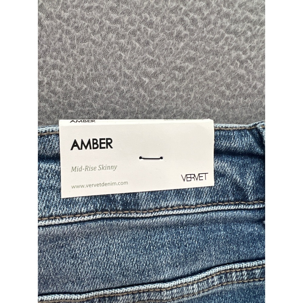 Vervet Jeans Womens Sz 30 Amber Mid-Rise Skinny Medium Wash Raw Hem - Picture 10 of 14